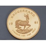 RARE 22CT SOUTH AFRICA 1981 PROOF KRUGERRAND COIN, 1OZ FINE GOLD