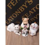 ELLGREAVE LARGE PIGGY BANK TOGETHER WITH GLASS EYED CAT STAFFORDSHIRE FIGURE AND OTHER PIGGY VANK