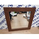 A MODERN SQUARE WALL MIRROR WITH LEATHER EFFECT FRAME 64 X 64CM