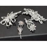 4 VINTAGE SILVER AND MARCASITE BROOCHES, ALL FLORAL DECOR