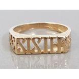 9CT YELLOW GOLD SISTER RING, 1.5G SIZE I1/2