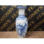 A LARGE MODERN CHINESE BLUE AND WHITE BALUSTER VASE WITH BIRD DECORATION 62.5CM HIGH