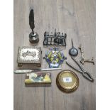 SELECTION OF METAL WARE INCLUDING PLATED TOAST RACK DESK ORNAMENTS BOXED WEST GERMAN FIGURAL LEMON