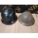 A BRITISH WWI HELMET NO 13 TOGETHER WITH A FIREMAN'S HELMET BY HELMET LTD WHEATHAMPSTEAD NO 3871