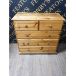 PINE 2 OVER 3 DRAWER CHEST 34INCH BY 16INCH BY 32INCH