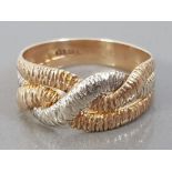 9CT YELLOW AND WHITE GOLD TWISTED BAND, 4G SIZE O