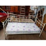 A MODERN GREY PAINTED METAL DAY BED WITH AIRSPRUNG MATTRESS