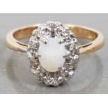 18CT YELLOW GOLD OPAL AND DIAMOND CLUSTER RING 3.1G SIZE J