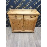 A PINE 2 DRAWER CUPBOARD 35INCH BY 33INCH BY 15INCH