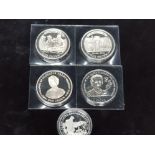 5 ELIZABETH II UNC COINS 4 CROWNS AND 1 HALF CROWN