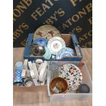 3 BOXES OF MISCELLANEOUS INCLUDING SPODE CHINESE ROSE RINGTONS ETC