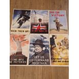 6 REPRODUCTION WAR TIMES POSTERS TO INCLUDE WINSTON CHURCHILL ETC 51CM BY 76CM