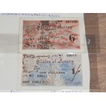 JERSEY WWII RARE BANKNOTES 1941 1942 STATES OF JERSEY 6 PENCE AND 1 SHILLING GERMAN OCCUPATION