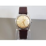 STAINLESS STEEL CYMA WIND UP WATCH WITH BROWN LEATHER STRAP, IN FULL WORKING CONDITION