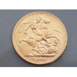22CT GOLD 1890 FULL SOVEREIGN COIN, MINT MARK S/SYDNEY