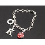 DESIGNER THOMAS SABO SILVER 925 CHARM BRACELET WITH 3 CHARMS IN ORIGINAL BOX