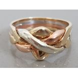 9CT YELLOW, WHITE AND ROSE GOLD 4 TOW PUZZLE RING, 6,1G SIZE S1/2