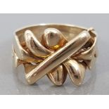 9CT YELLOW GOLD 4 ROW PUZZLE RING, 6.7G SIZE S1/2