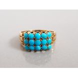 18CT GOLD 15 STONE TURQUOISE RING 4.9G SIZE N