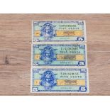 THREE 5 CENT USA MILITARY BANKNOTES SERIES 521 NOS 1 9 60