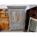 A PAINTED FRENCH WARDROBE IN THE STYLE OF AN ANTIQUE LINEN CHEST 146 X 200 X 68CM