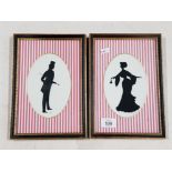 PAIR OF VINTAGE FRAMED SILHOUETTES THE GENTLEMAN AND LADY ON HARLEQUIN BACK DROP, BOTH SIGNED