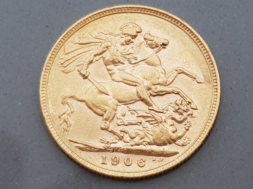 22CT GOLD 1906 FULL SOVEREIGN, MINT MARK P/PERTH
