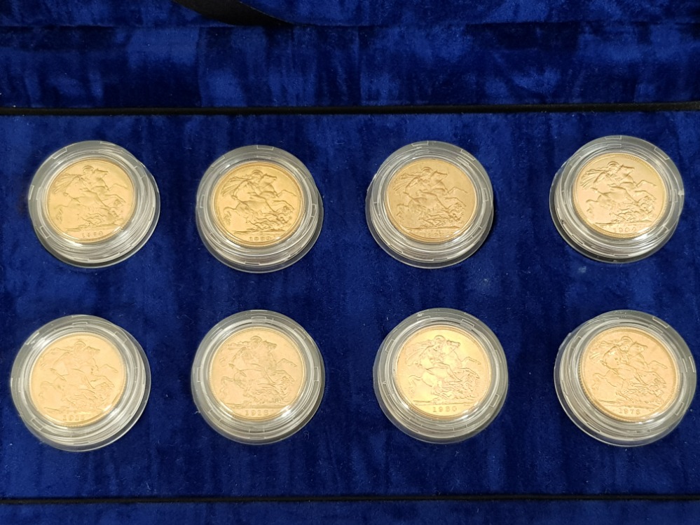 ROYAL MINT MINTS AND MONARCHS 8 COIN GOLD SOVEREIGN SET, DATED 1884, 1889 SYDNEY, 1898, 1904