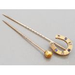 TWO 15CT YELLOW GOLD HAT PINS, 3.4G