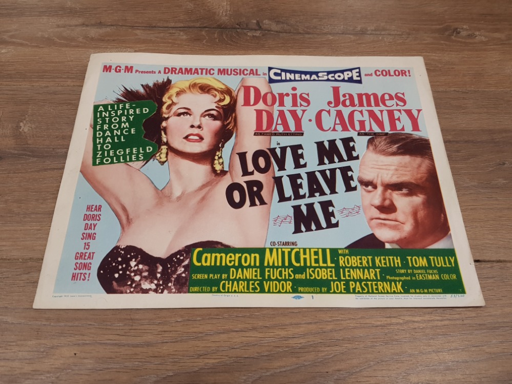 A VINTAGE JAMES CAGNEY DORRIS DAY 1955 TITLE LOBBY CARD FOR LOVE ME OR LEAVE ME 28 X 36CM