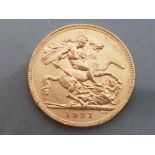 22CT GOLD 1931 FULL SOVEREIGN COIN, MINT MARKS SA/SOUTH AFRICA