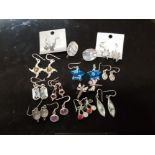 14 PAIRS OF STERLING SILVER EARRINGS