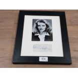 A KATHERINE HEPBURN AUTOGRAPH FRAMED WITH A PHOTOGRAPH COA FOR THE AUTOGRAPH