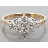 9CT YELLOW GOLD DIAMOND CLUSTER RING APPROXIMATELY .50CT 1.8G SIZE N