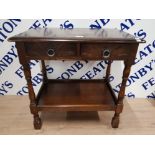 AN OLD CHARM STYLE HALL TABLE WITH TWO DRAWERS AND UNDER TIER 69.5 X 66.5 X 46CM