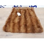 A VINTAGE BROWN MINK FUR MUFF WITH ZIP TO TOP AND SILK AND VELVET LINING