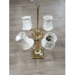 4 WAY BRASS TABLE LIGHT WITH SHADES