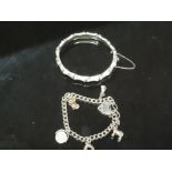 SILVER CHARM BRACELET WITH 5 CHARMS INCLUDING I LOVE YOU SPINNER TOGETHER SILVER BAMBOO STYLE HINGED