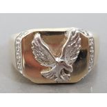 9CT YELLOW GOLD DIAMOND EAGLE RING, 4.8G SIZE Q