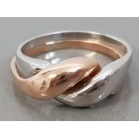 9CT ROSE GOLD AND WHITE GOLD 2 ROW PUZZLE RING, 3.4G SIZE M1/2