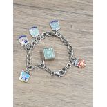 STERLING SILVER CHARM BRACELET WITH 5 SOUVENIR SILVER SHIELDS FROM DOUGLAS BENIDORM LINCOLN