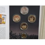 LONDON MINT WW1 CENTENARY SET OF 5 COINS INCLUDING 9CT GOLD DOUBLE CROWN COIN, 10G WITH