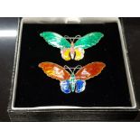 TWO STERLING SILVER OXO ENAMEL BUTTERFLY BROOCHES BY H C OSTREM NORWAY 9.7G GROSS