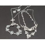 MARCASITE AND BLUE STONE BRACELET AND EARRING SET TOGETHER WITH 3 MARCASITE NECKLACES INCLUDES