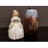 ROYAL DOULTON FIGURE HN 2338 PENNY TOGETHER WITH A HIGH FIRED SMALL VASE WITH SILVER COLLAR,