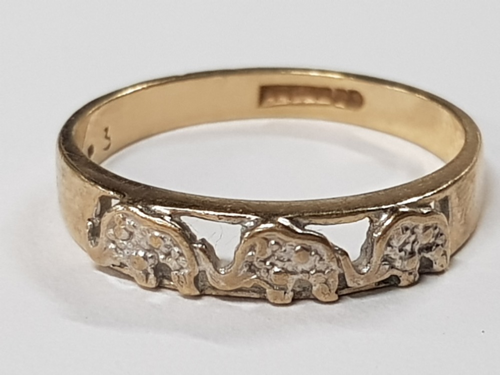 9CT GOLD ELEPHANT PATTERN RING SIZE N, 2G