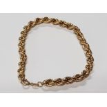 9CT YELLOW GOLD ROPE CHAIN BRACELET, 3.5G
