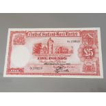 NORTH OF SCOTLAND BANK LTD 5 POUNDS BANKNOTE DATED 1-7-1947 SERIES DE 138818, EDGE TEARS, PICK A645,