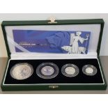 UK ROYAL MINT 2001 BRITANNIA 4 COIN SILVER PROOF SET, 1OZ, HALF, QUARTER AND TENTH, IN CASE OF ISSUE