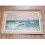 AN OIL PAINTING BY JOHN FALCONAR SLATER (1857-1937) SEASCAPE WITH FISHING BOATS SIGNED 49.5 X 90CM